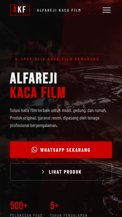 Tampilan situs Alfareji Kaca Film Semarang di layar HP