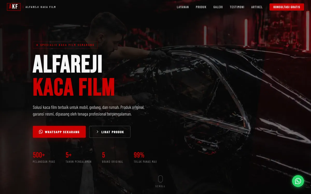 Tampilan situs Alfareji Kaca Film Semarang di layar komputer