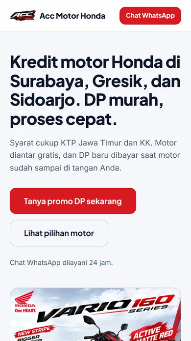 Tampilan situs Acc Kredit Motor Honda Surabaya di layar HP