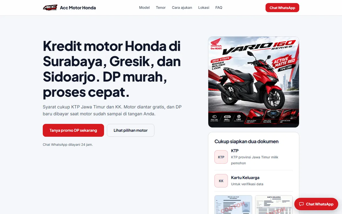 Tampilan situs Acc Kredit Motor Honda Surabaya di layar komputer