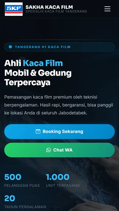 Tampilan situs SKF Sakha Kaca Film di layar HP
